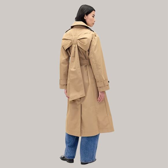 NWT Gap × Sandy Liang Bow-Back Trench Coat Khaki Beige Double breasted - Picture 1 of 9